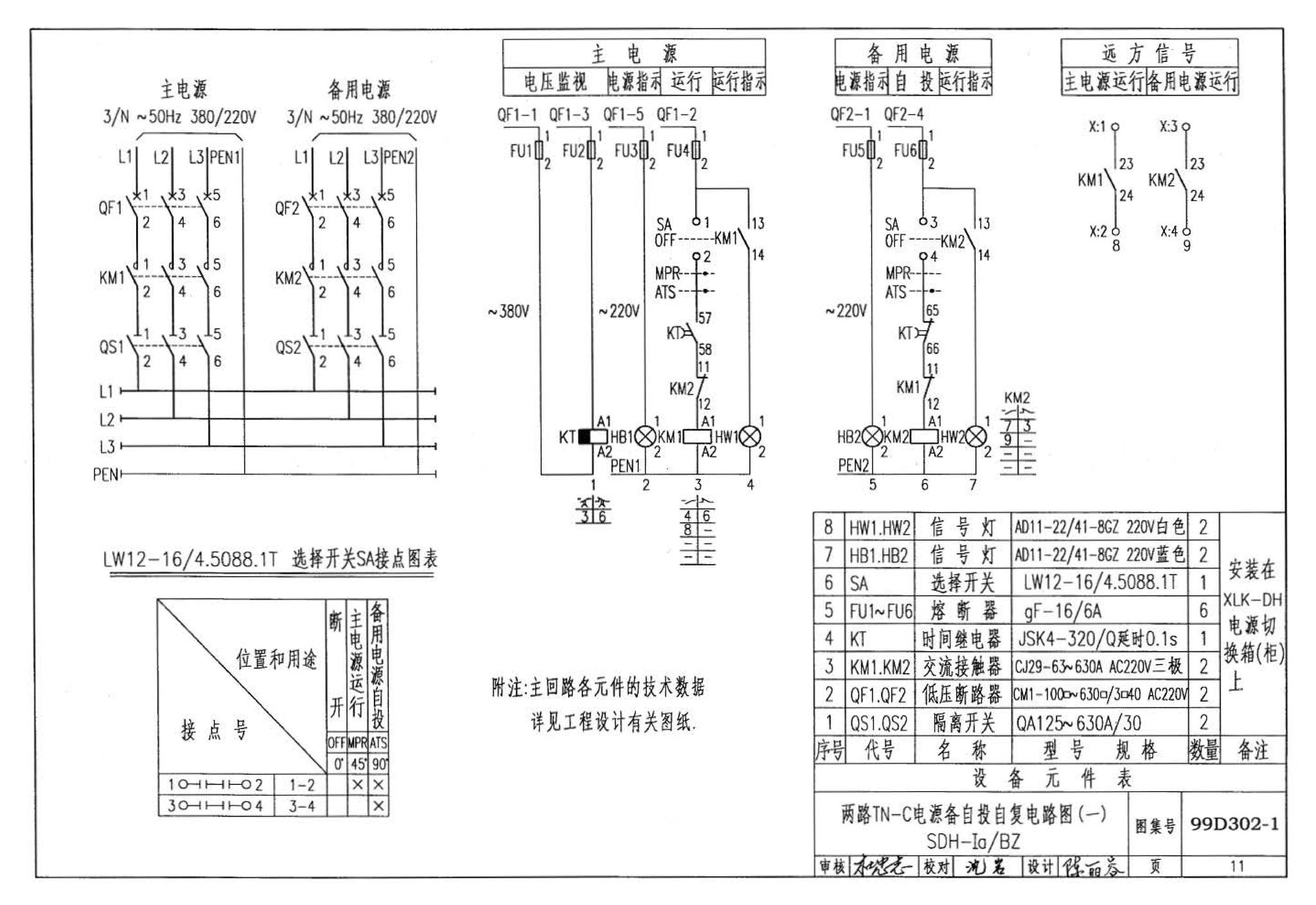 D302-1～3--双电源切换及母线分段控制接线图（2002年合订本）