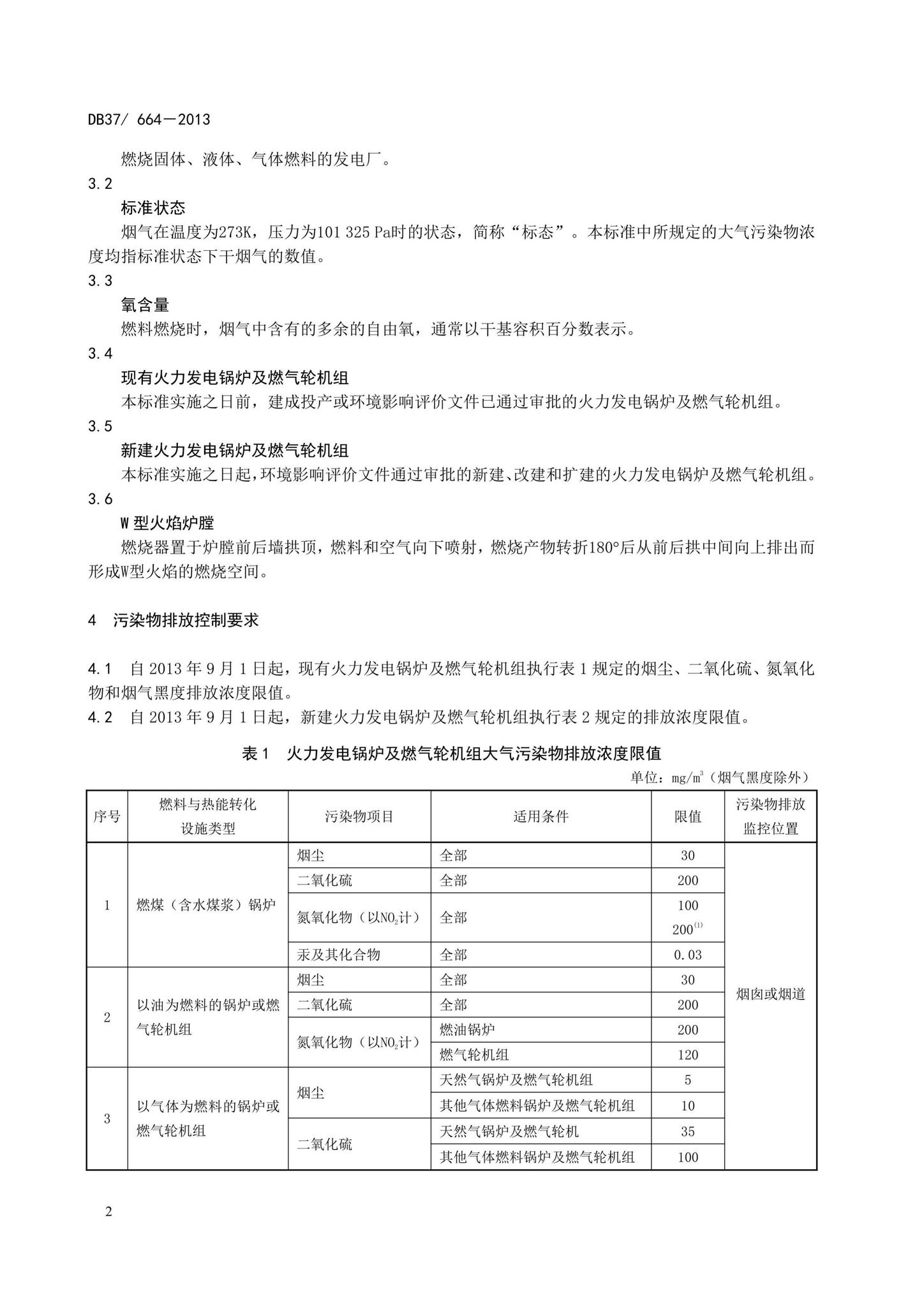 DB37/664-2013--山东省火电厂大气污染物排放标准