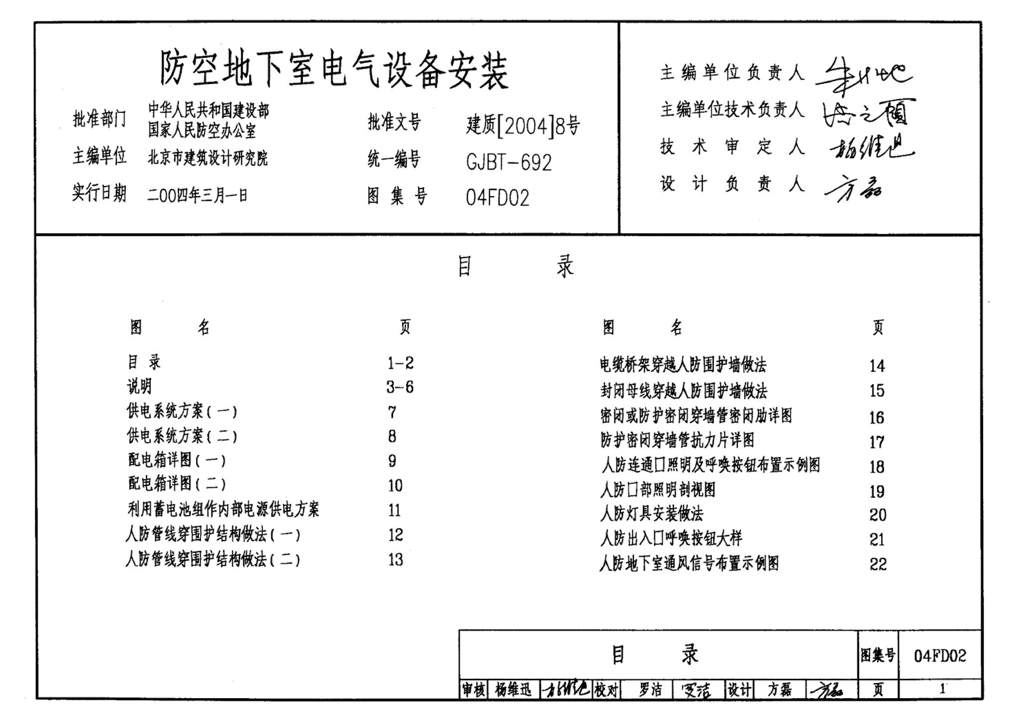 FD01～02(2004年合订本)--防空地下室电气设计(2004年合订本)