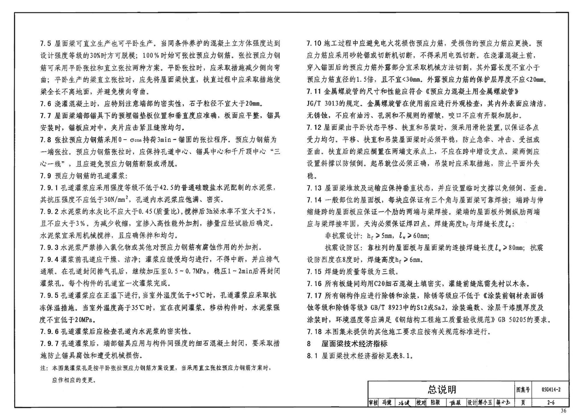 G414-1～5--预应力混凝土工字形屋面梁（2005年合订本）