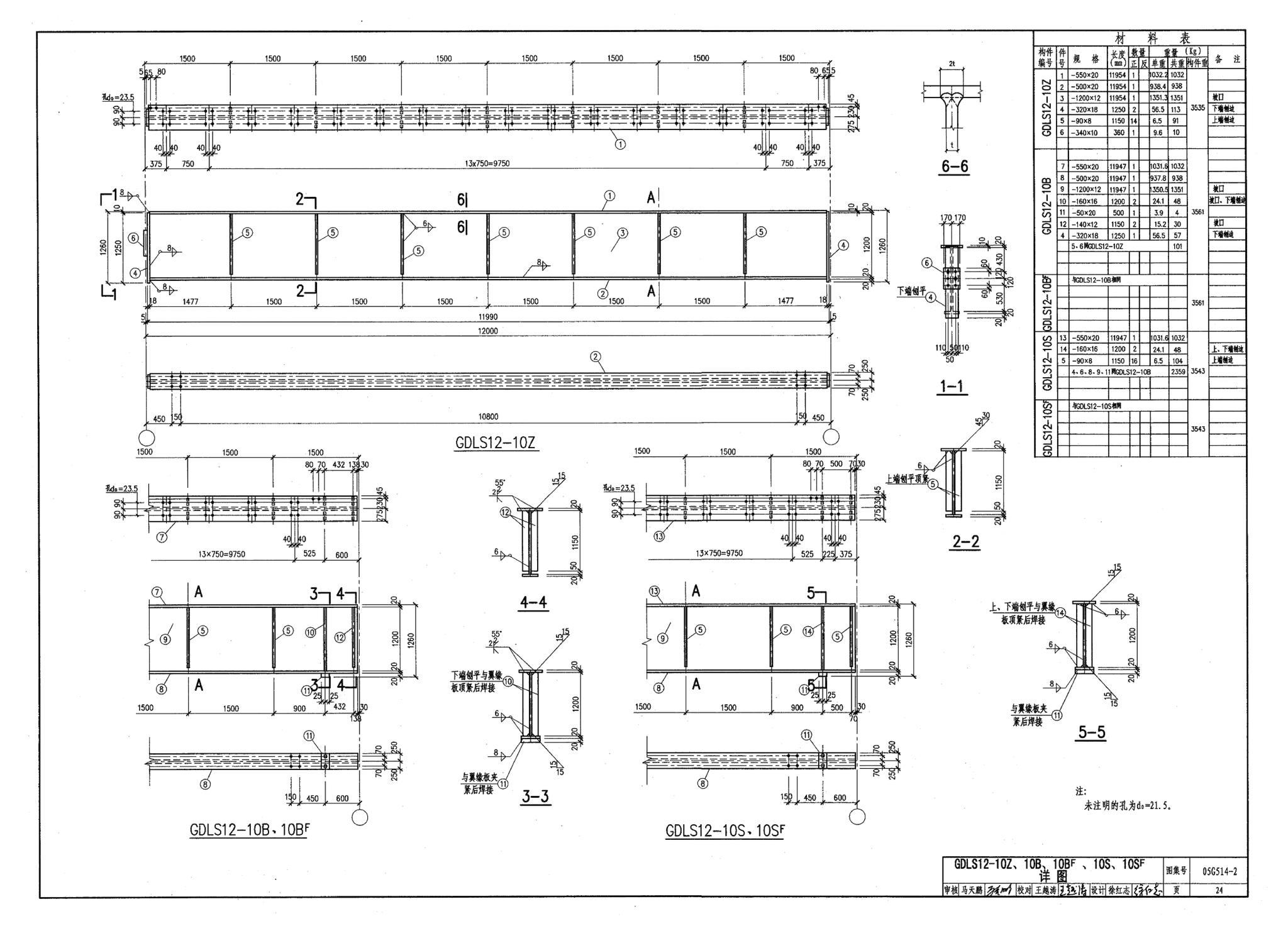 G514-2～3--12m实腹式钢吊车梁 中级工作制(A4～A5) Q235、345钢（2005年合订本）