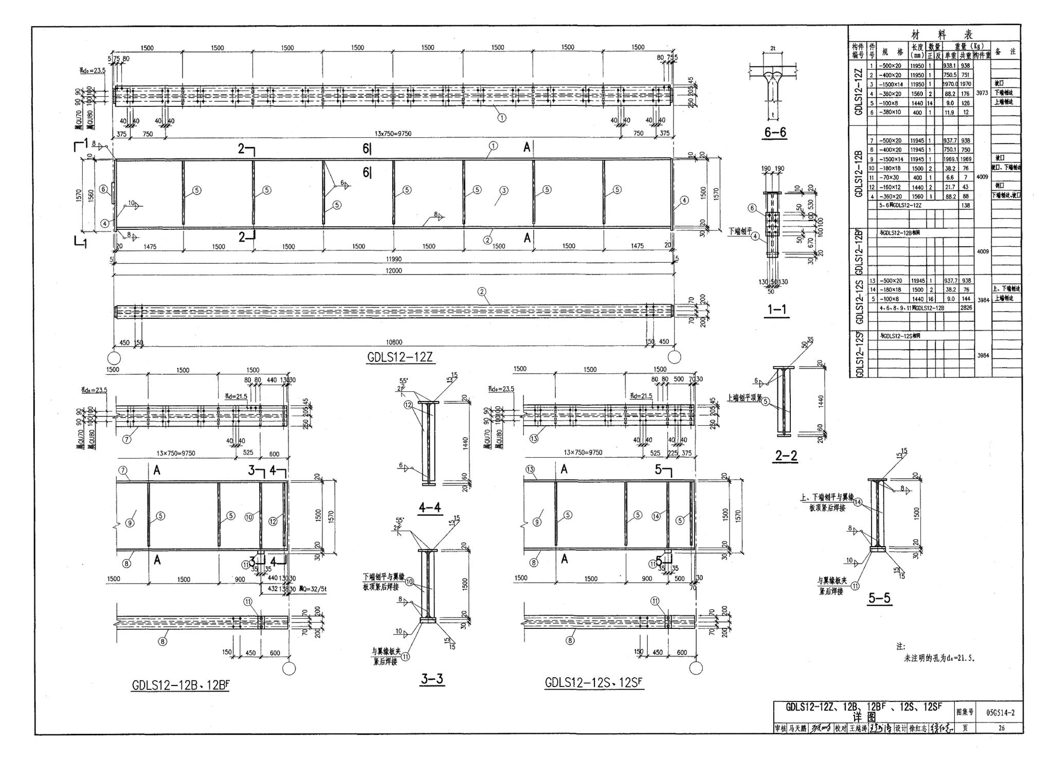 G514-2～3--12m实腹式钢吊车梁 中级工作制(A4～A5) Q235、345钢（2005年合订本）