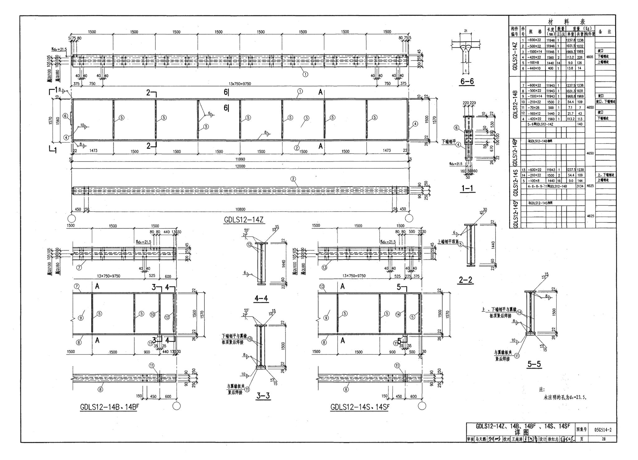 G514-2～3--12m实腹式钢吊车梁 中级工作制(A4～A5) Q235、345钢（2005年合订本）