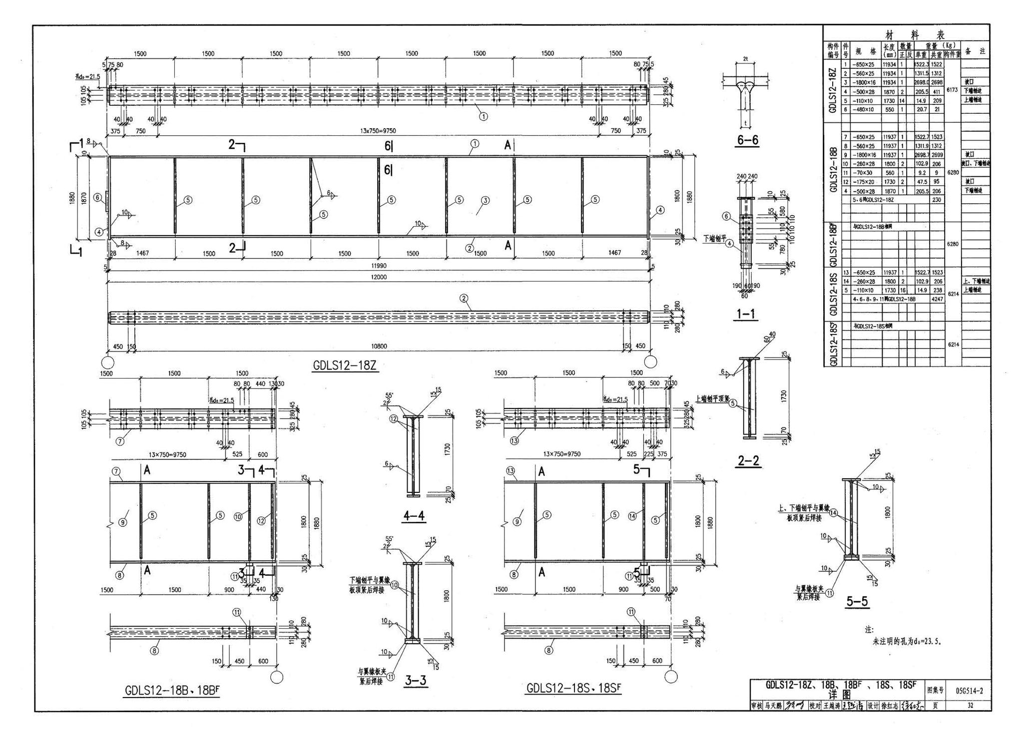 G514-2～3--12m实腹式钢吊车梁 中级工作制(A4～A5) Q235、345钢（2005年合订本）