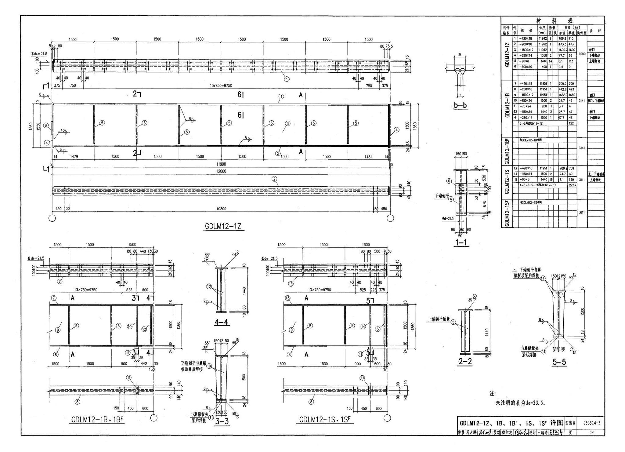 G514-2～3--12m实腹式钢吊车梁 中级工作制(A4～A5) Q235、345钢（2005年合订本）