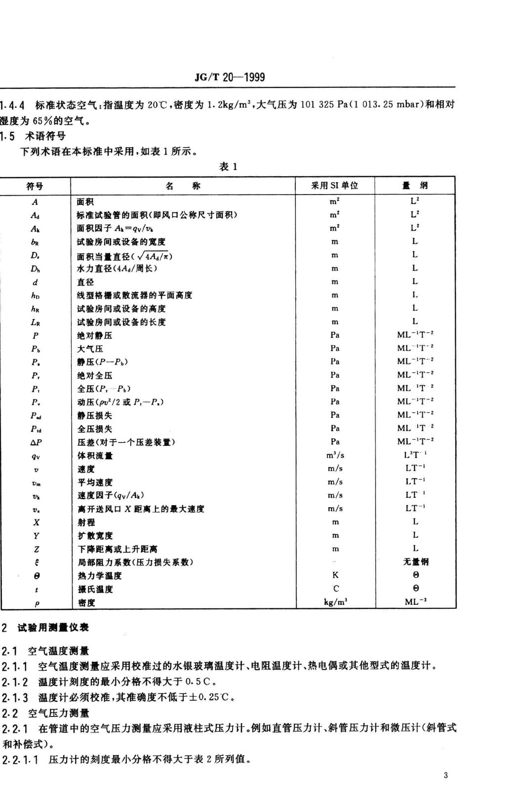 JG/T20-1999--空气分布器性能试验方法