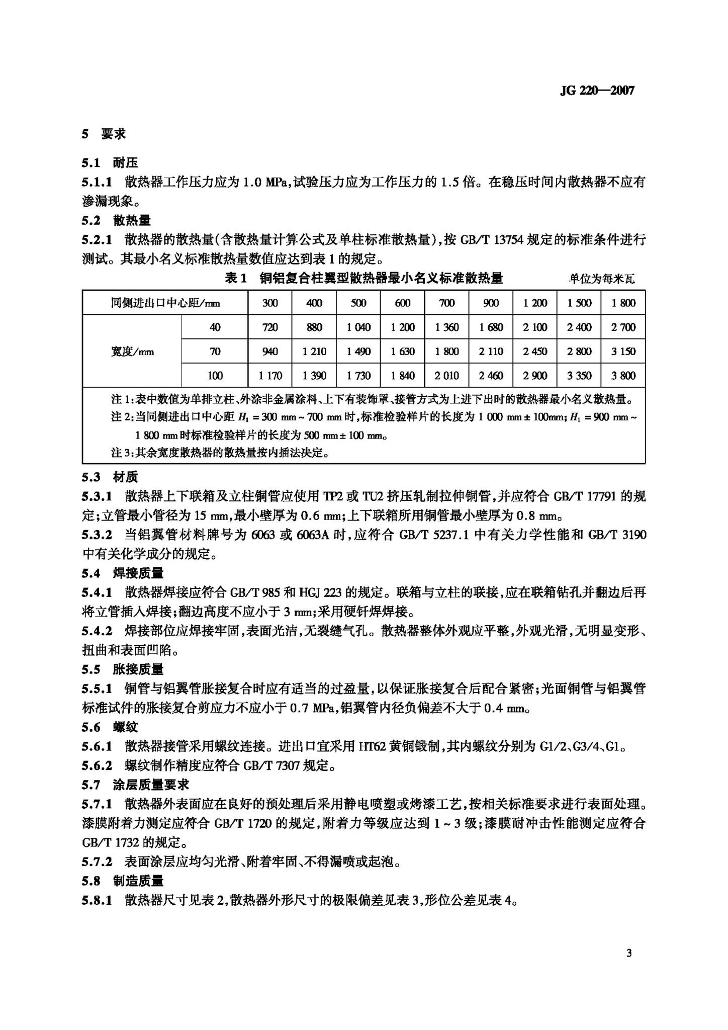 JG/T220-2007--铜铝复合柱翼型散热器