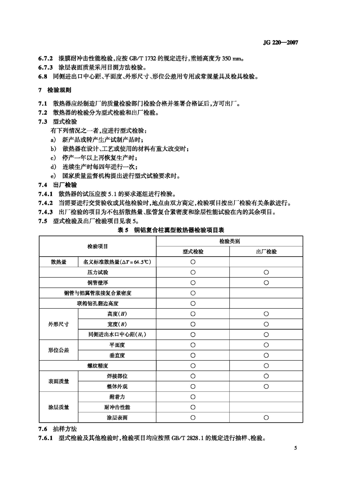 JG/T220-2007--铜铝复合柱翼型散热器