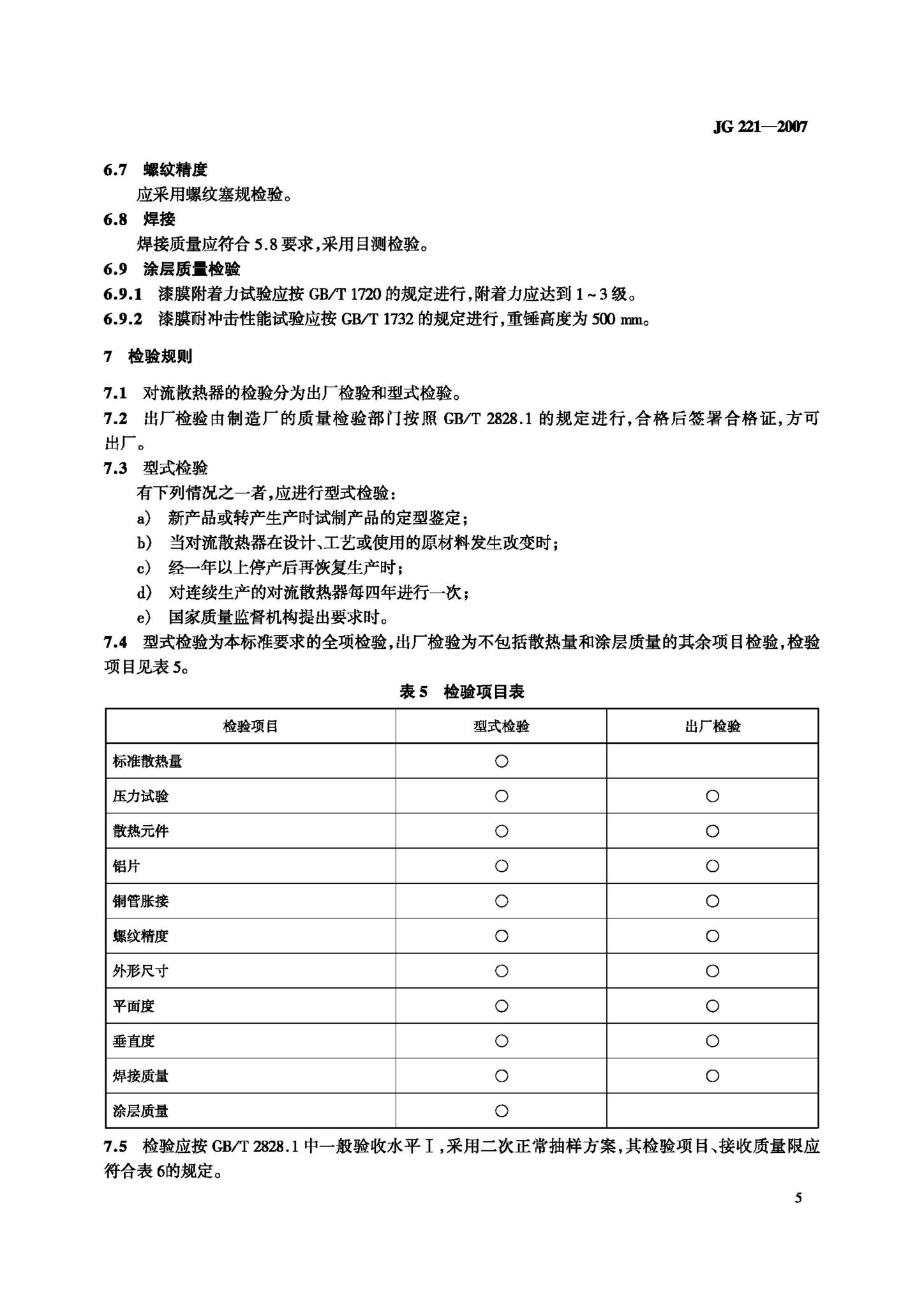 JG/T221-2007--铜管对流散热器