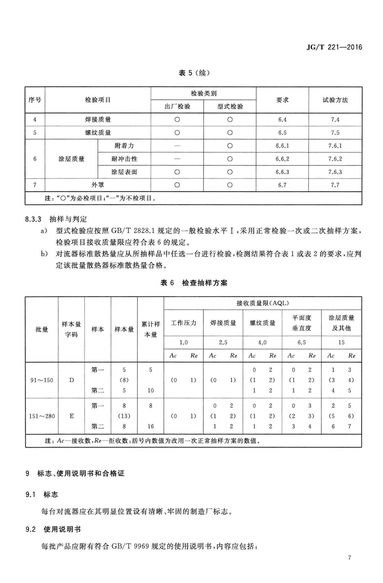 JG/T221-2016--铜管对流散热器