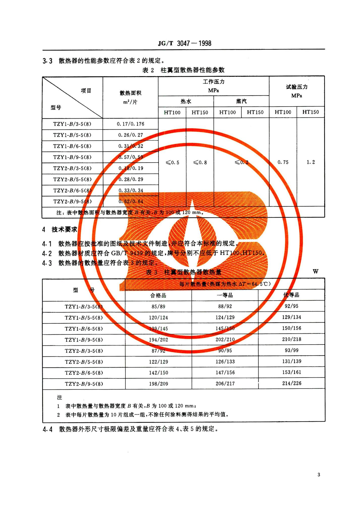 JG/T3047-1998--采暖散热器灰铸铁柱翼型散热器