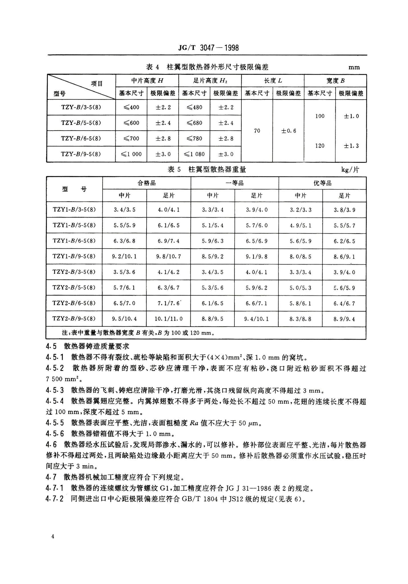 JG/T3047-1998--采暖散热器灰铸铁柱翼型散热器