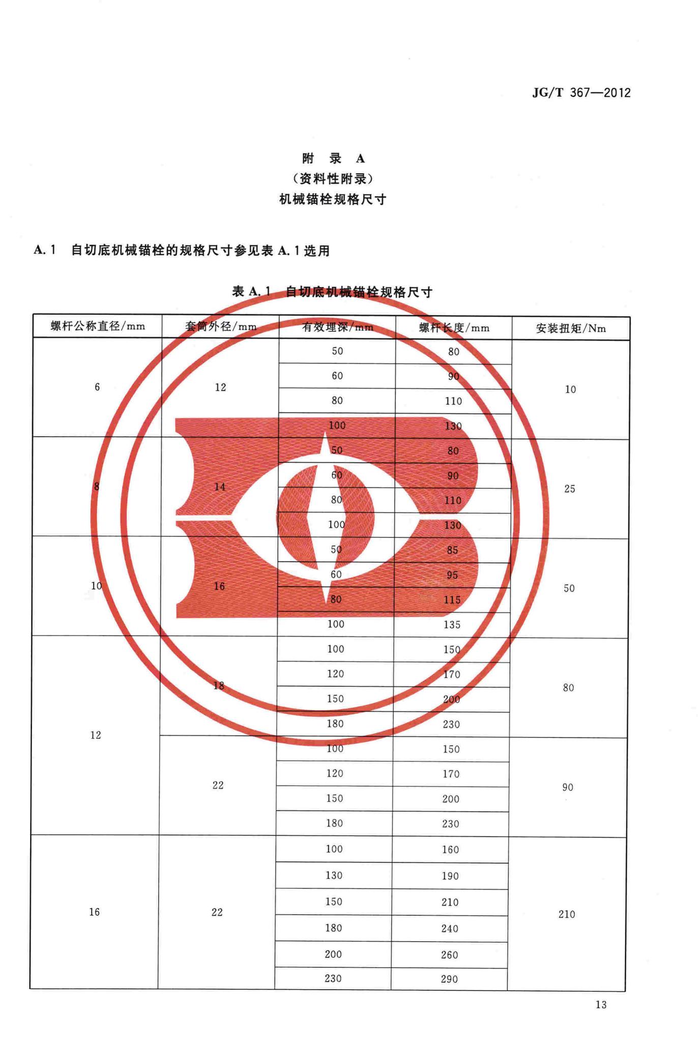 JG/T367-2012--建筑工程用切(扩)底机械锚栓及后切(扩)底钻头