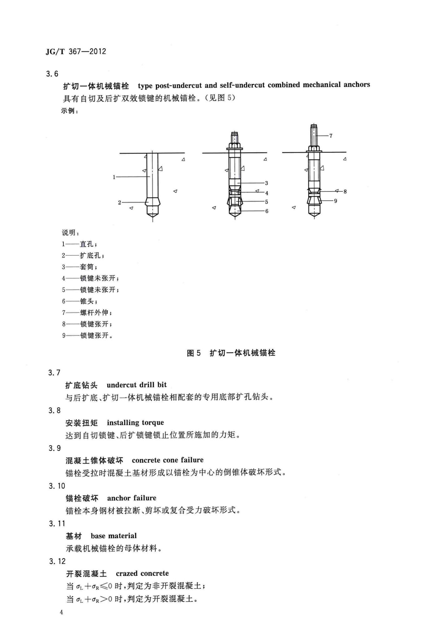 JG/T367-2012--建筑工程用切(扩)底机械锚栓及后切(扩)底钻头