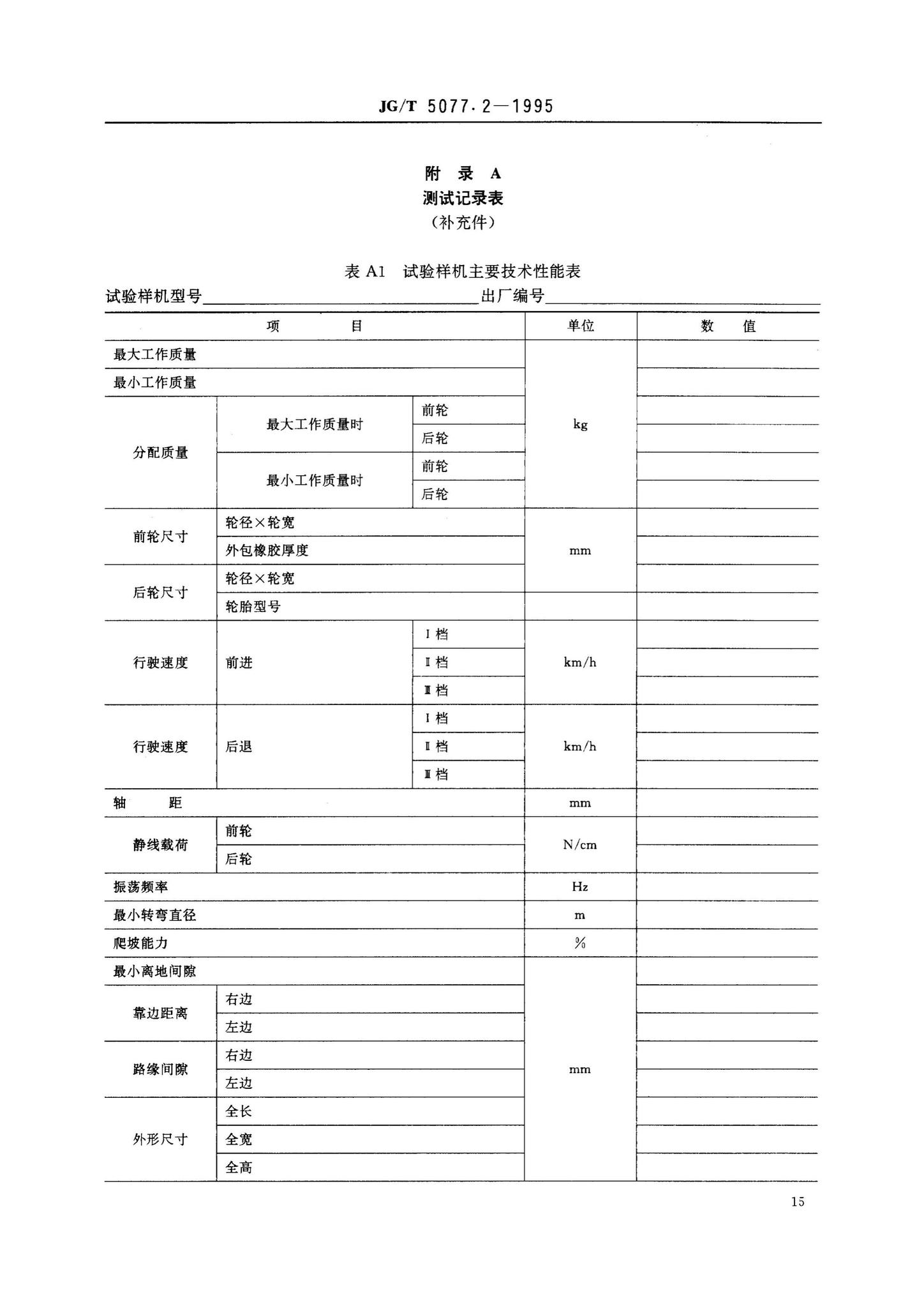 JG/T5077.2-1995--振荡压路机性能试验方法