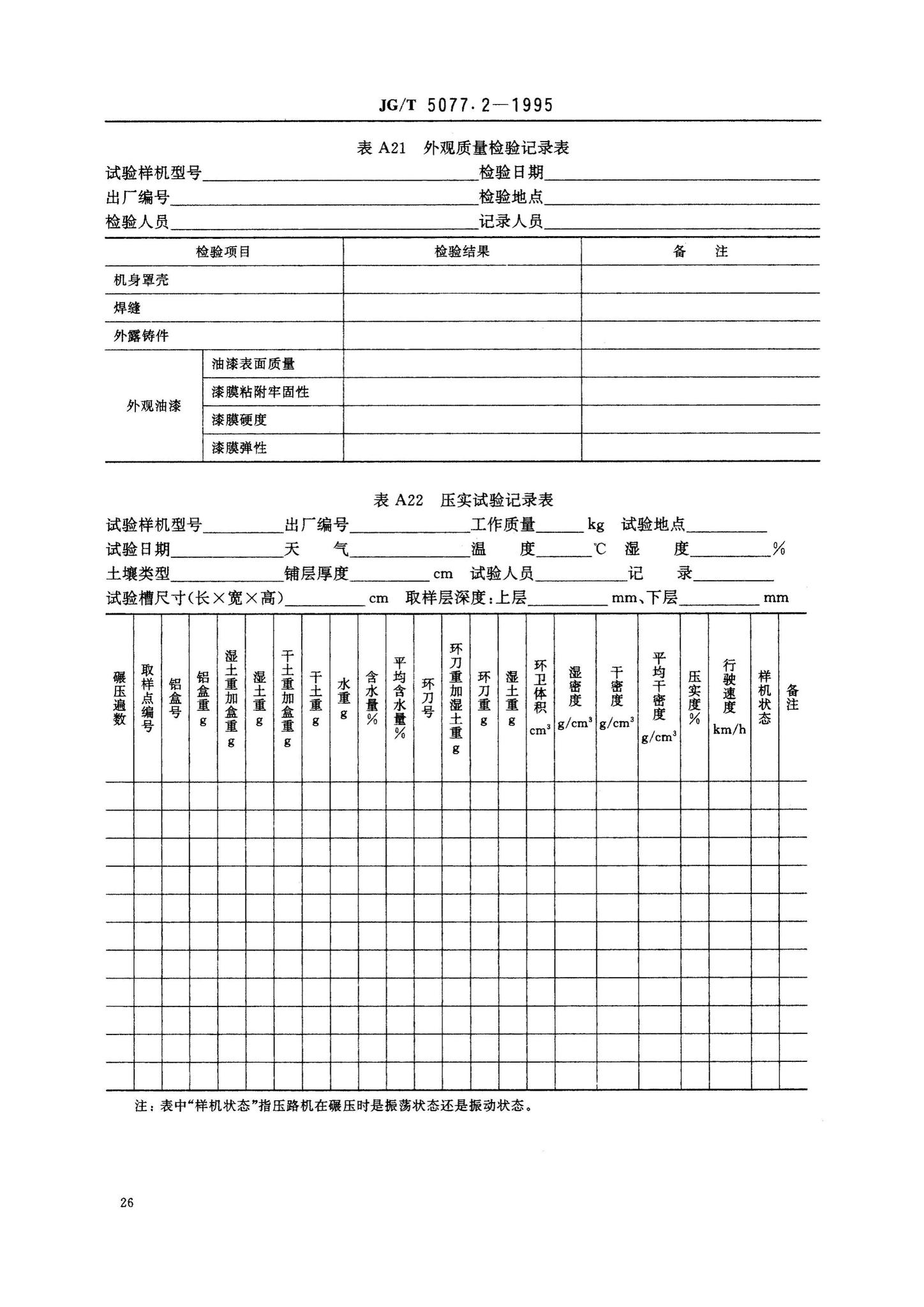 JG/T5077.2-1995--振荡压路机性能试验方法