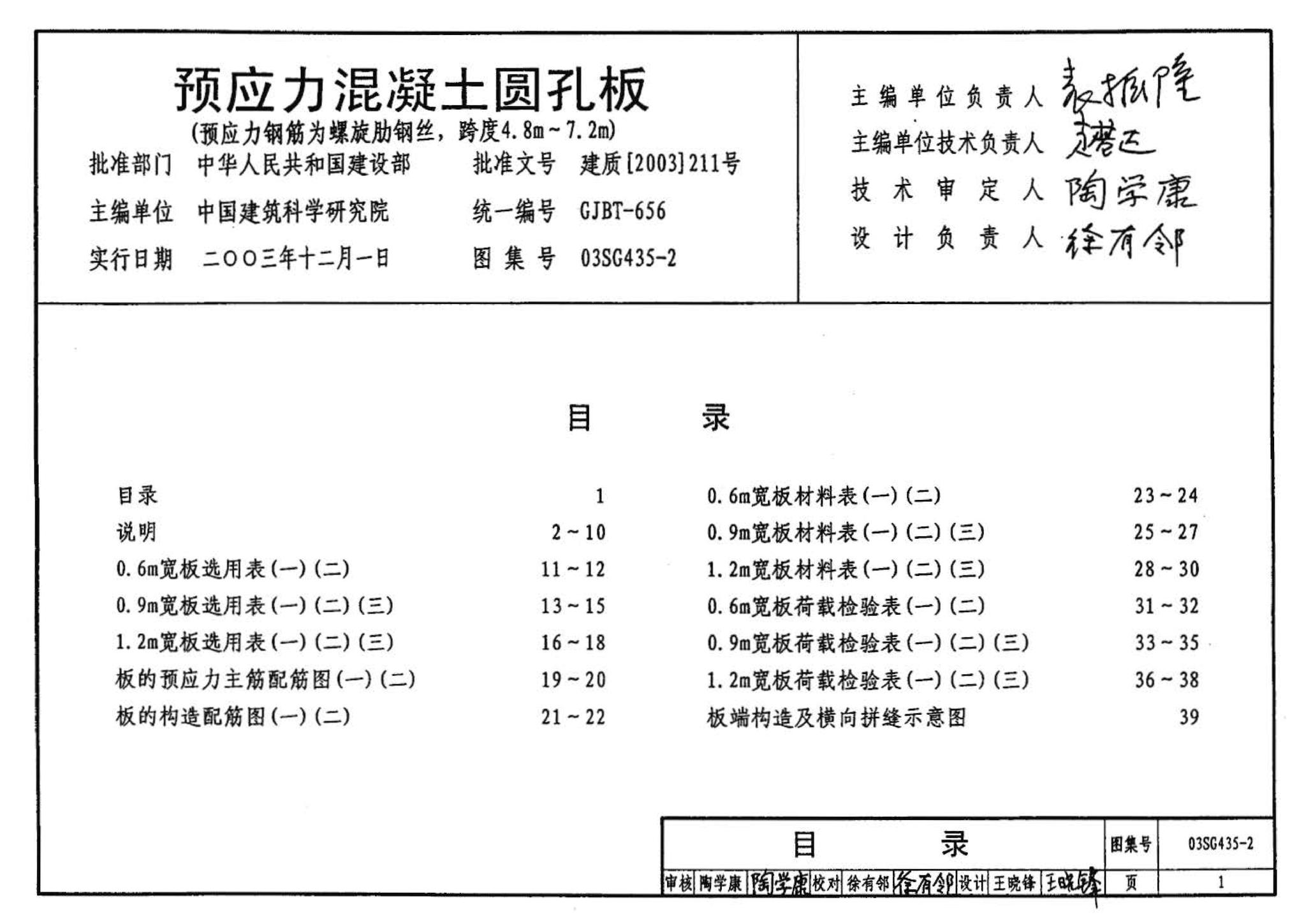 SG435-1～2--预应力混凝土圆孔板（2003年合订本）